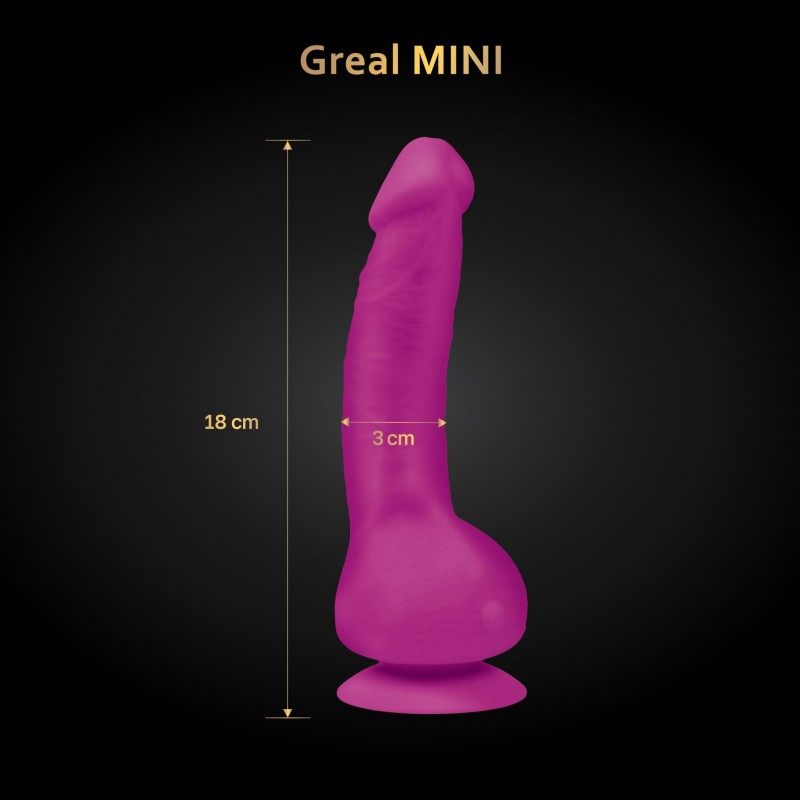Gvibe Greal Mini - Мини-версия реалистичного вибратора из Bioskin, 18х3 см (фуксия)