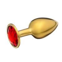 Анальная пробка, золотая, с красным кристаллом, D = 27 мм