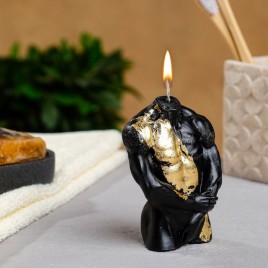 Фигурная свеча "Мужской торс №2" черная с поталью, 9см