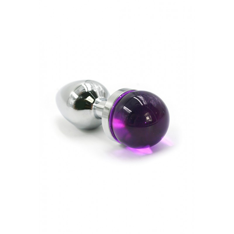 Серебряная анальная пробка с темно-фиолетовым кристаллом в форме капли (Small)
