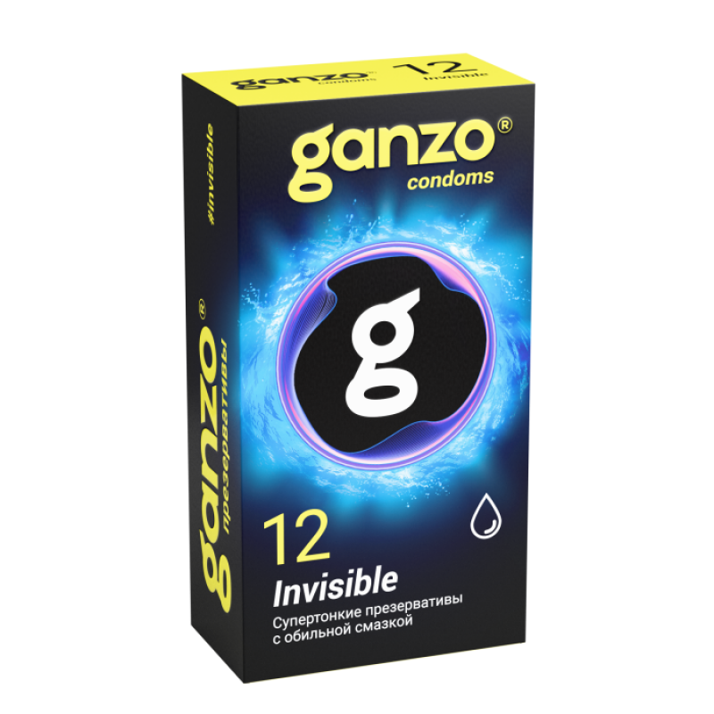 Фото Ganzo, Великобритания Презервативы Ganzo Invisible, супертонкие, с доп. смазкой, латекс, 18 см, 12 шт.