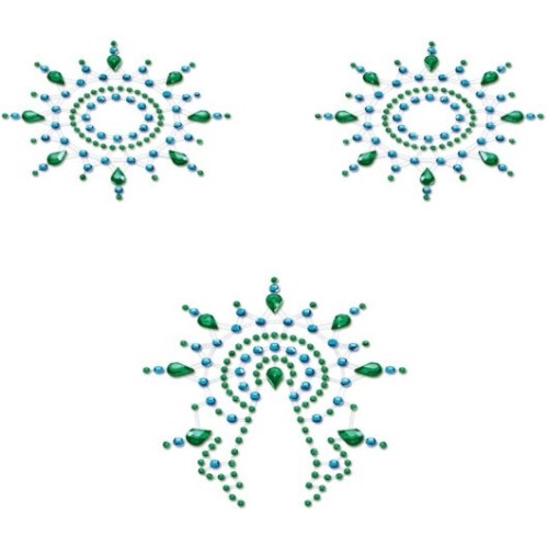 Пэстисы Breast and Pubic Jewelry зеленые и голубые Crystal Sticker