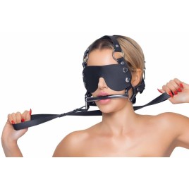 БДСМ поводок с кляпом-трензелем и маской на глаза Zado Fetish