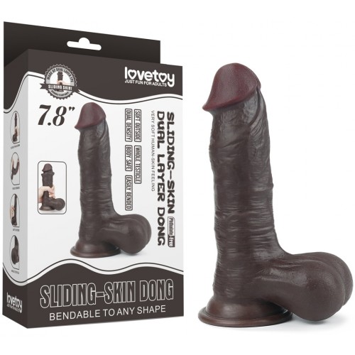 Фото Lovetoy, Китай Черный фаллоимитатор на присоске Lovetoy Sliding-Skin Dual Layer Dong 20 см