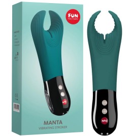 Уникальный мастурбатор с вибрацией Fun Factory Manta цвета морской волны