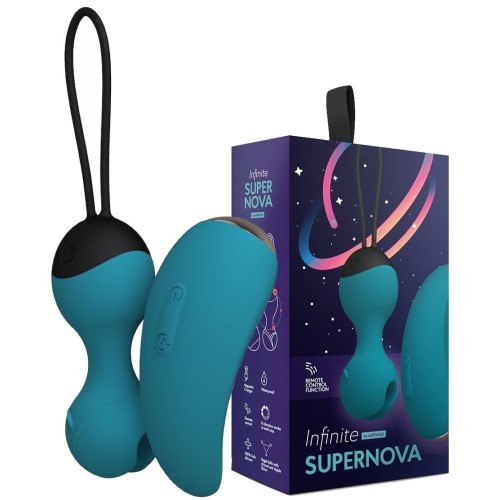 Виброшарики Кегеля с вибро-пультом дистанционного управления SuperNova цвета морской волны