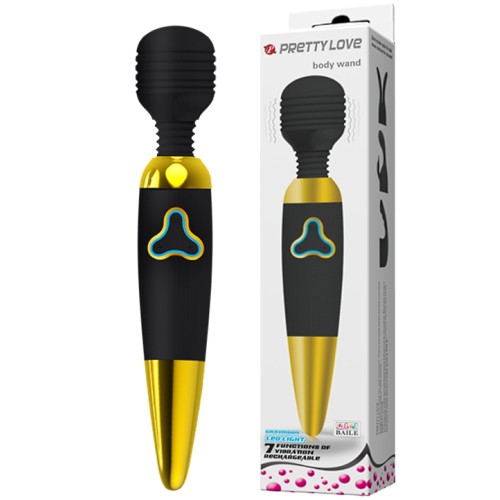 Вибромассажер Pretty Love Body Wand с 7 функциями вибрации черно-золотой