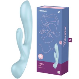 Двусторонний вибратор с клиторальным стимулятором Satisfyer Triple Oh Blue