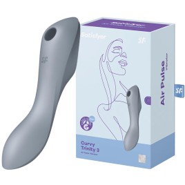Вакуумный стимулятор клитора с вибрирующей ручкой Satisfyer Curvy Trinity 3 серый