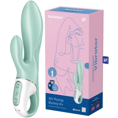 Расширяющийся смарт-вибратор с клиторальным стимулятором Satisfyer Air Pump Bunny 5+ зеленый