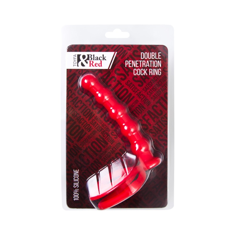 Насадка на пенис для двойного проникновения Black&Red by TOYFA, силикон, красная, 19,5 см