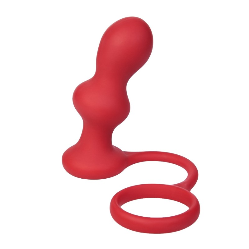 Анальная втулка Black & Red by TOYFA с эрекционным кольцом, силикон, красная, 10 см