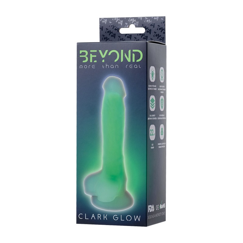 Фаллоимитатор, светящийся в темноте, Beyond by Toyfa, Clark Glow, силикон, прозрачный, 22 см