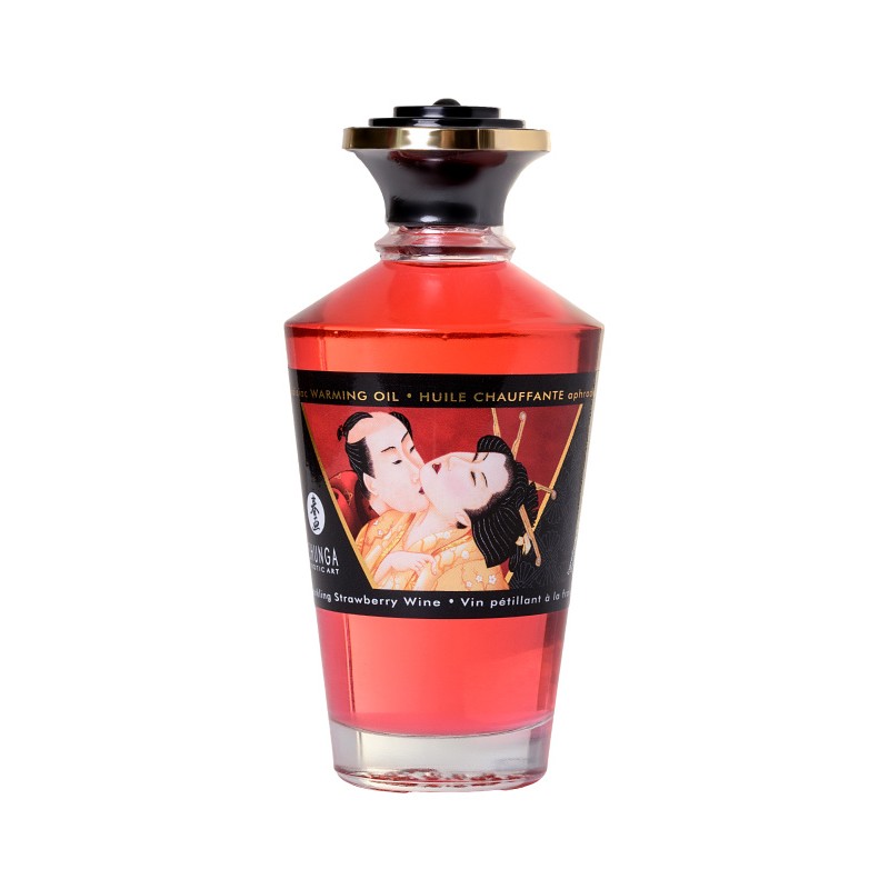 Масло массажное для тела Shunga «Клубника и шампанское»Sparkling Strawberry Wine,разогревающее,100мл