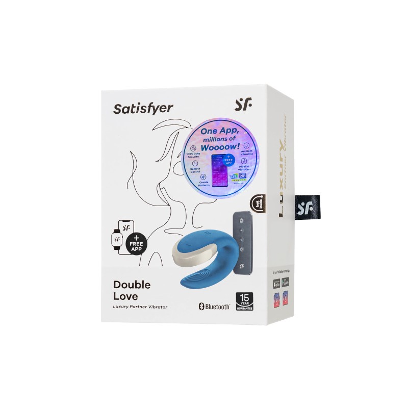 Стимулятор для пар Satisfyer Double Love Connect App с пультом ДУ, силикон, синий, 9 см