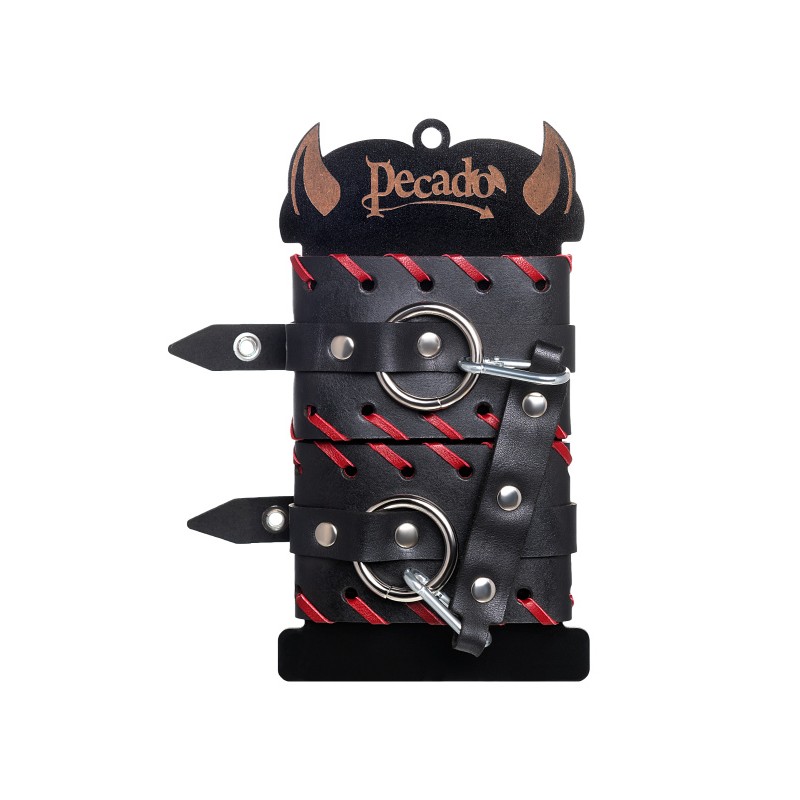 Оковы Pecado BDSM, с красной окантовкой, натуральная кожа, черные