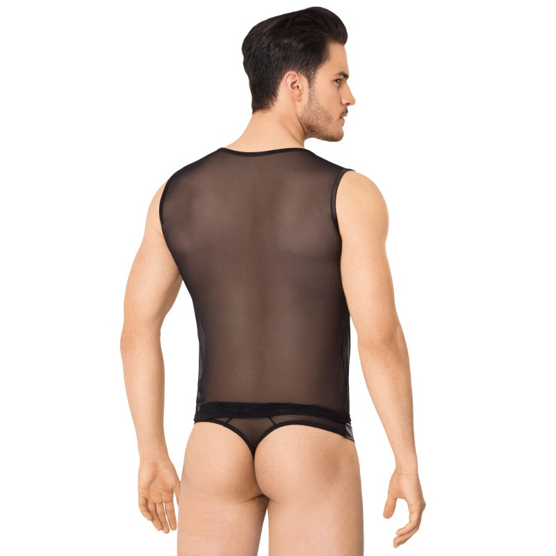 Костюм-сетка на замочке мужской SoftLine Collection (майка, трусы), черный, XL