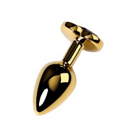 Анальная втулка Metal by TOYFA, металл, золотая, с чёрным кристаллом, 8 см, Ø 3,4 см, 85 г