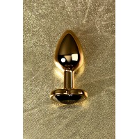 Анальная втулка Metal by TOYFA, металл, золотая, с чёрным кристаллом, 8 см, Ø 3,4 см, 85 г