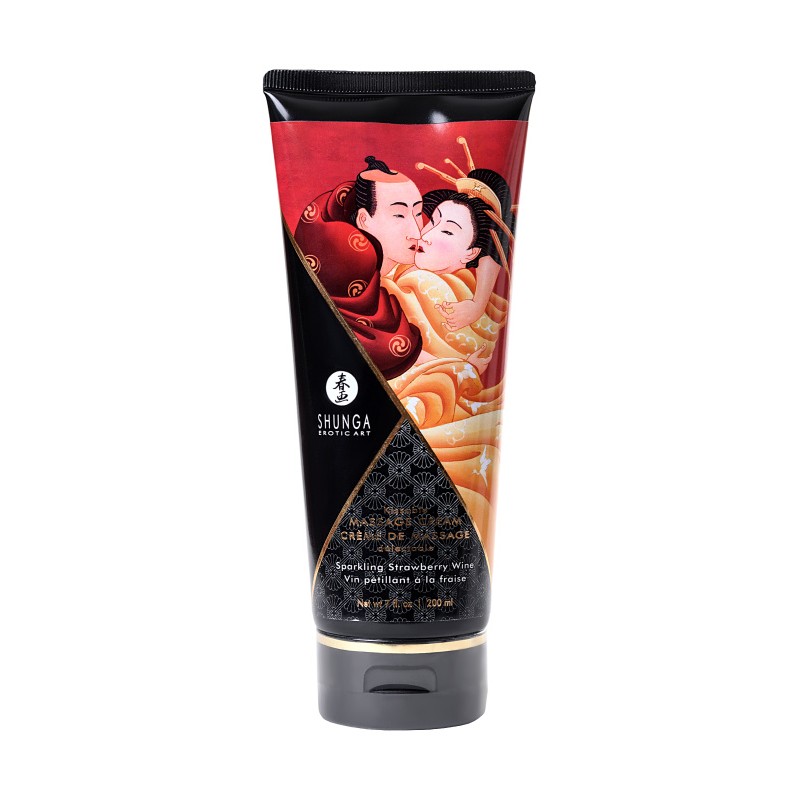Массажный крем для тела Shunga «Игристое клубничное вино»Sparkling Strawberry Wine, съедобный, 200мл