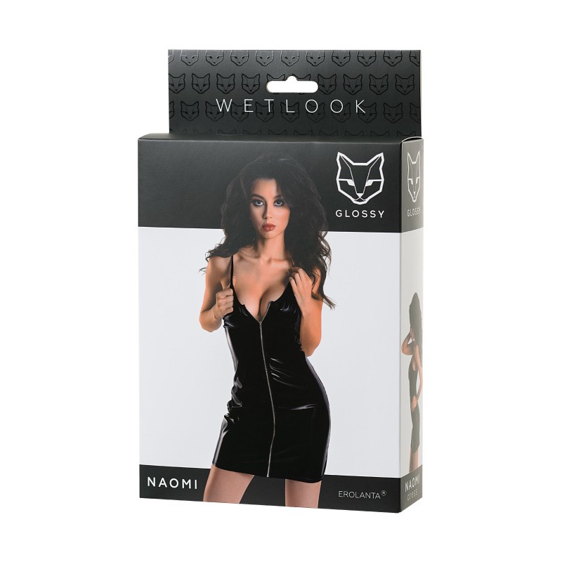 Платье Glossy Naomi из материала Wetlook, черное, M