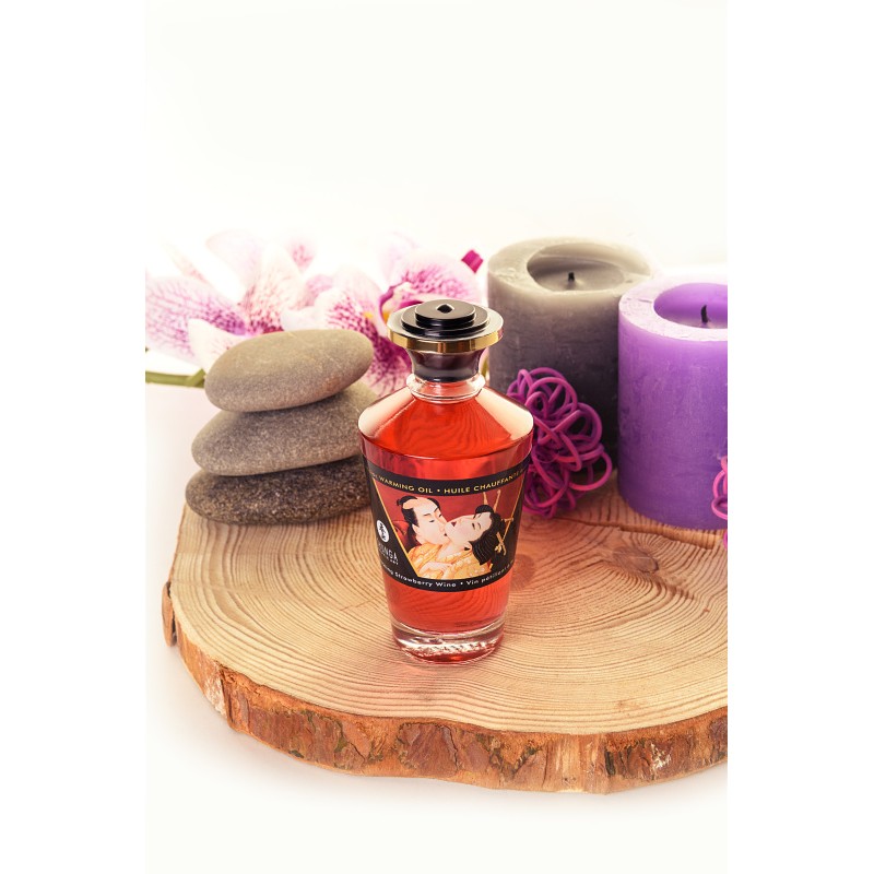 Масло массажное для тела Shunga «Клубника и шампанское»Sparkling Strawberry Wine,разогревающее,100мл