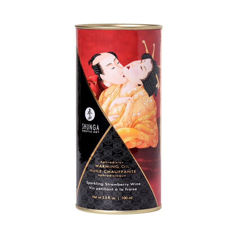 Масло массажное для тела Shunga «Клубника и шампанское»Sparkling Strawberry Wine,разогревающее,100мл