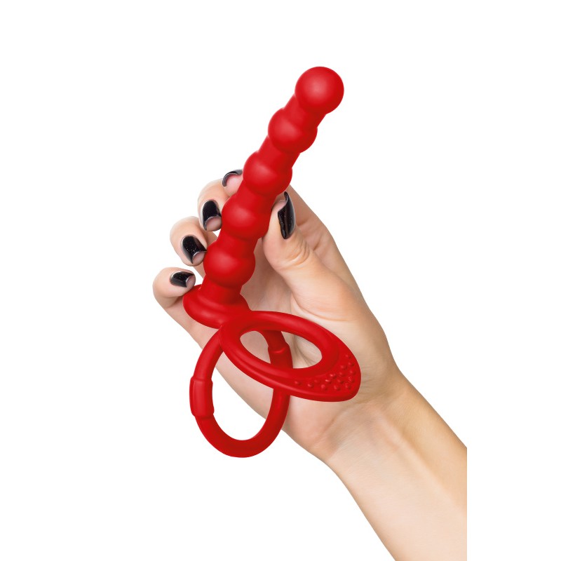 Насадка на пенис для двойного проникновения Black&Red by TOYFA, силикон, красная, 19,5 см