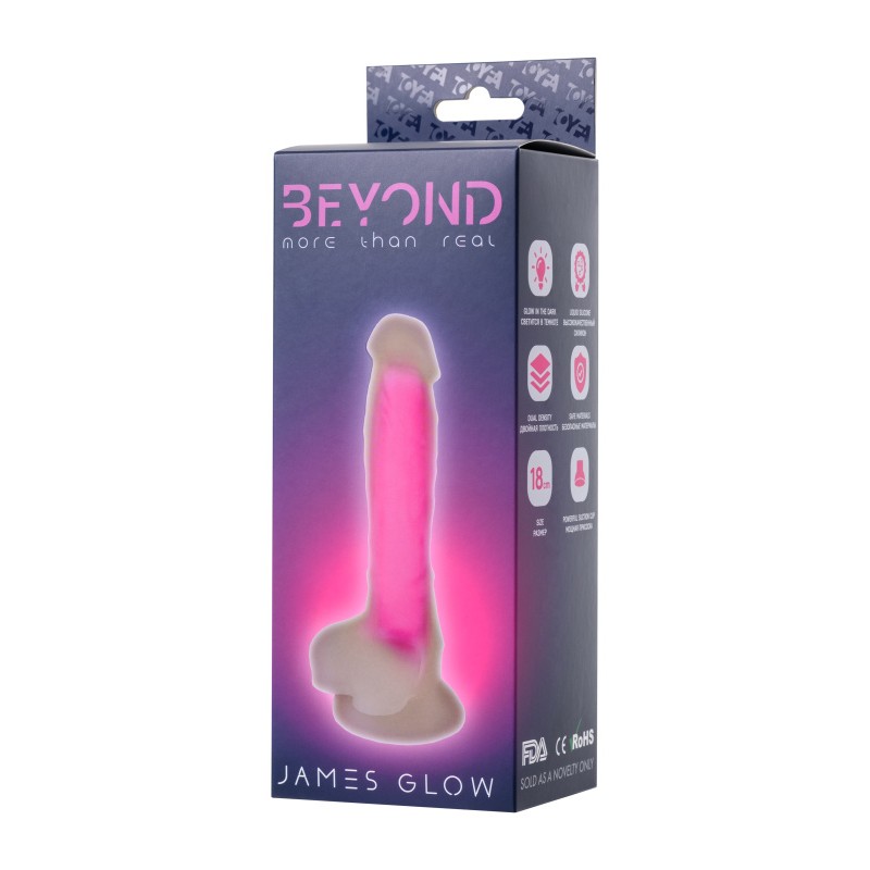 Фаллоимитатор, светящийся в темноте, Beyond by Toyfa James Glow, силикон, прозрачный, 18 см