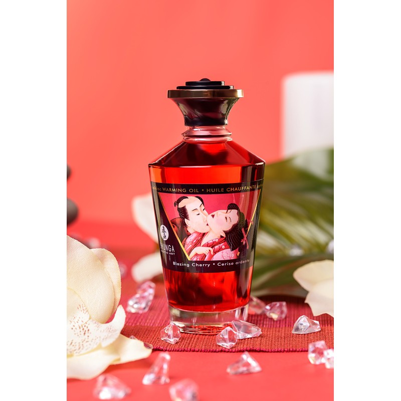 Масло массажное для тела Shunga «Пылающая вишня» (Blazing Cherry), разогревающее, 100 мл.