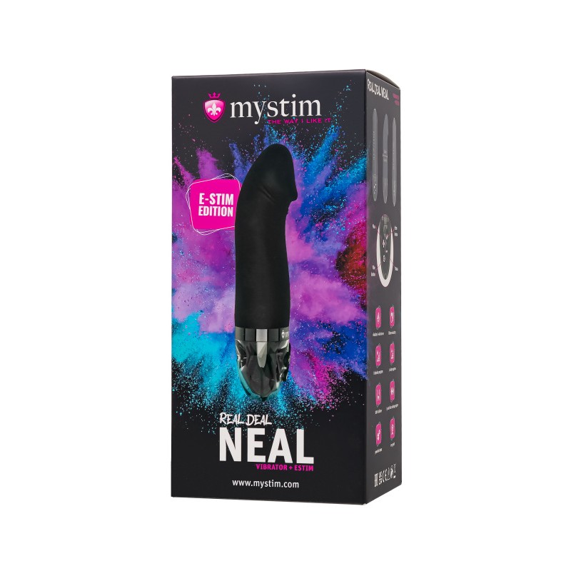 Вибратор Mystim Real Deal Neal с электростимуляцией, силикон, черный, 16,5 см