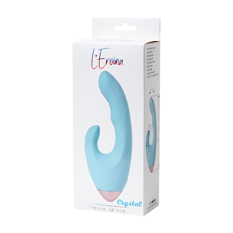 Вибратор с клиторальным стимулятором L'EROINA by TOYFA Crystal, силикон, голубой, 18,3 см