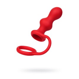 Анальная втулка Black & Red by TOYFA с эрекционным кольцом, силикон, красная, 10 см