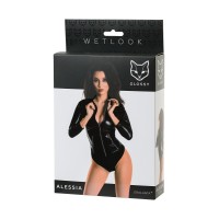 Боди Glossy Alessia из материала Wetlook на молнии, черное, XL