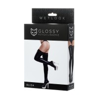 Чулки Glossy ELIZA из материала Wetlook со вставкой из кружева, черный, S