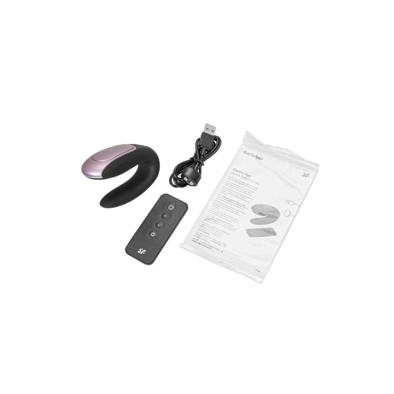 Стимулятор для пар Satisfyer Double Fun Connect App, с пультом ДУ, силикон, черный, 9 см