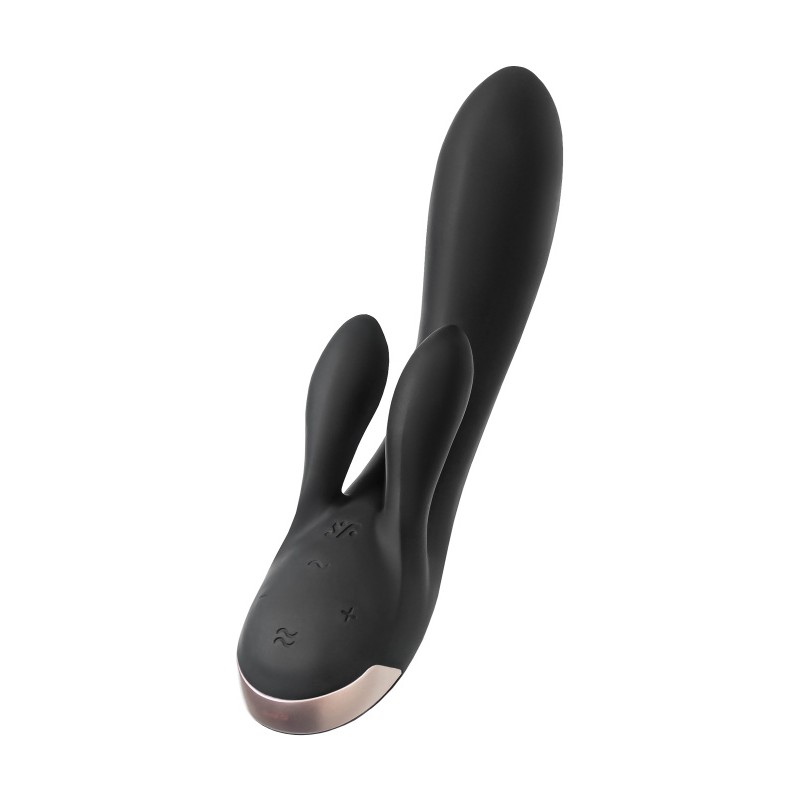 Вибратор с клиторальным стимулятором Satisfyer Double Flex Connect App, черный, силикон, 20 см