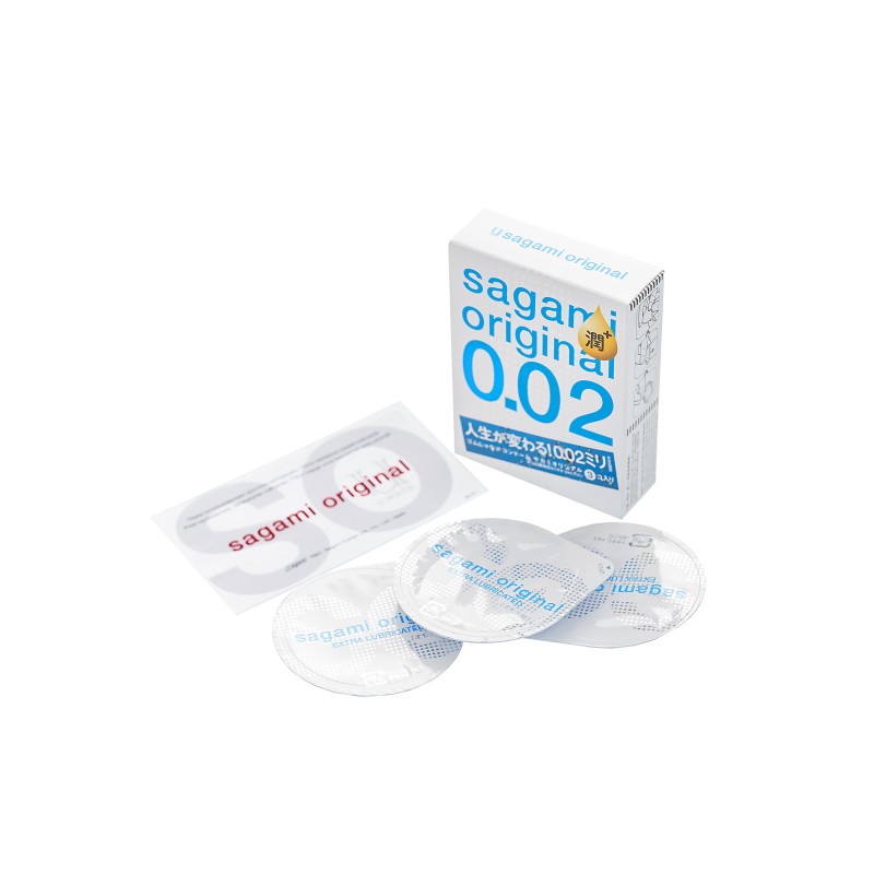 Презервативы Sagami, original 0.02, extra lub, полиуретан, 19 см, 3 шт.