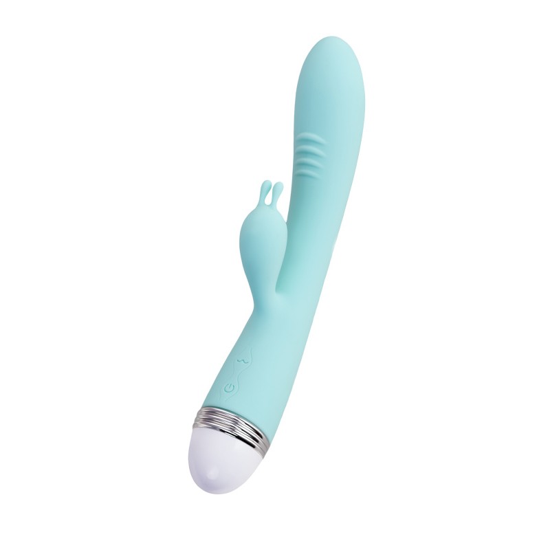 Вибратор с клиторальным стимулятором Flovetta Iris, силикон, голубой, 22 см