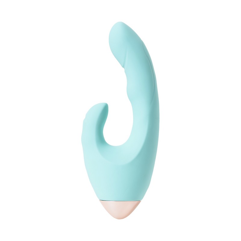Вибратор с клиторальным стимулятором L'EROINA by TOYFA Crystal, силикон, голубой, 18,3 см