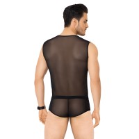 Костюм сетка + wetlook мужской SoftLine Collection (майка, шорты), черный, XL