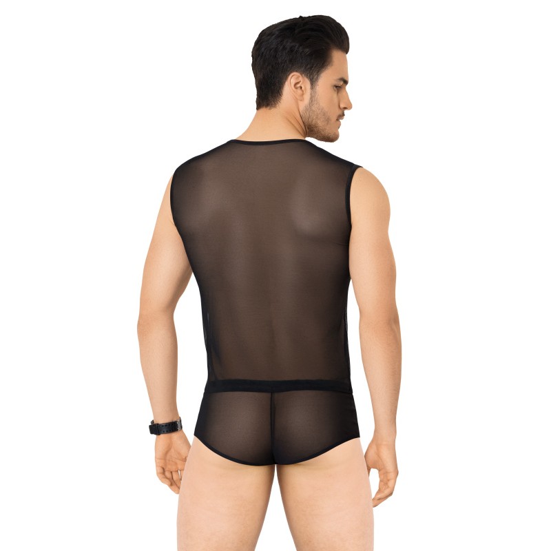 Костюм сетка + wetlook мужской SoftLine Collection (майка, шорты), черный, XL