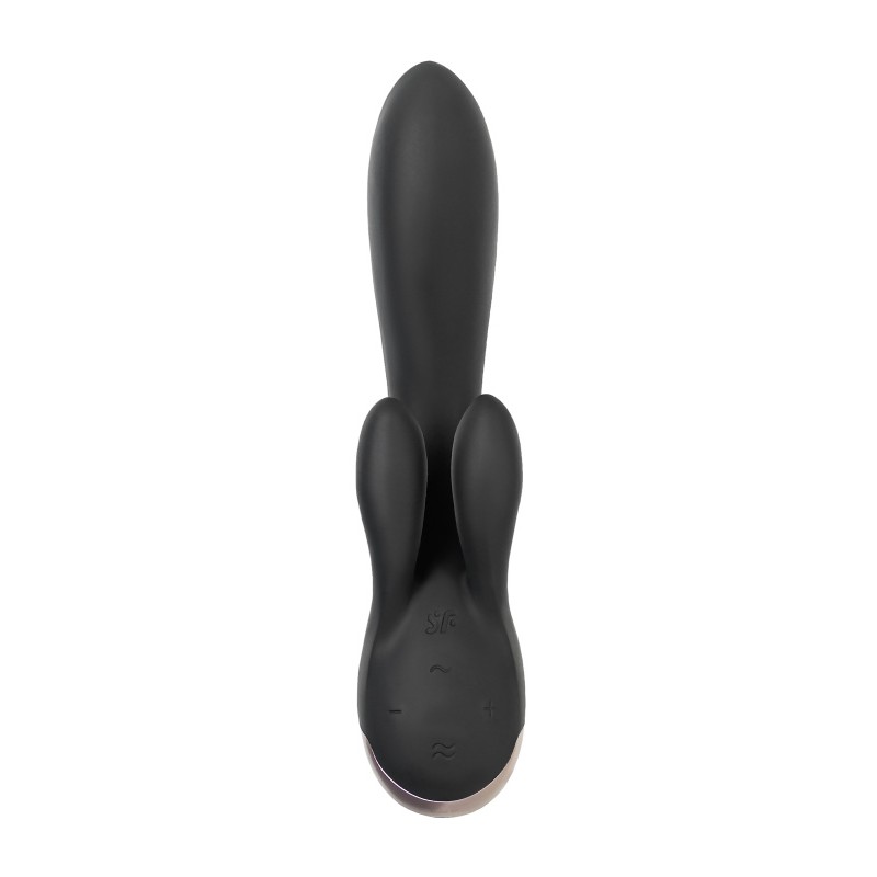 Вибратор с клиторальным стимулятором Satisfyer Double Flex Connect App, черный, силикон, 20 см