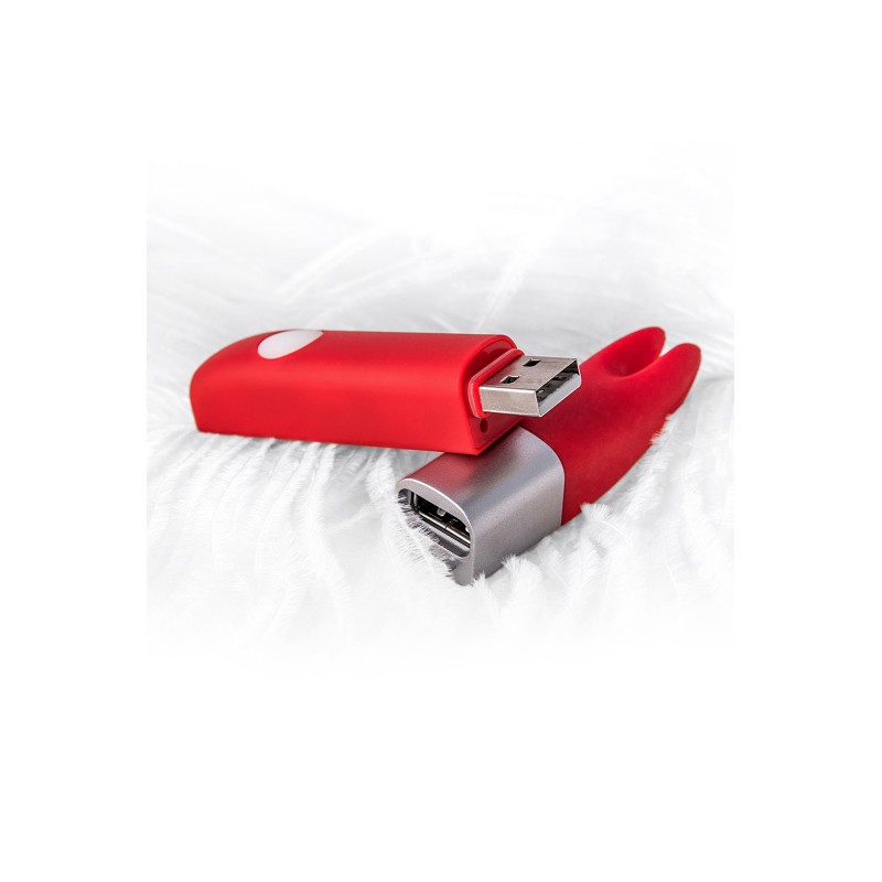 Вибратор клиторальный Qvibry 4Gb USB памяти, силикон, красный, 12 см