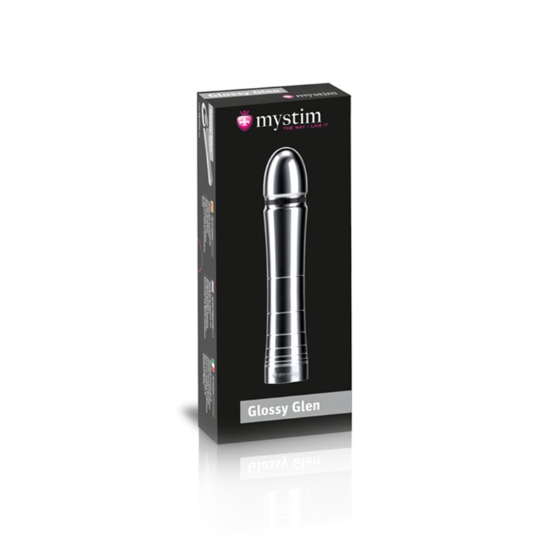 Фаллоимитатор Mystim Glossy Glen, электростимуляция, хирургическая сталь, серебряный, 14 см