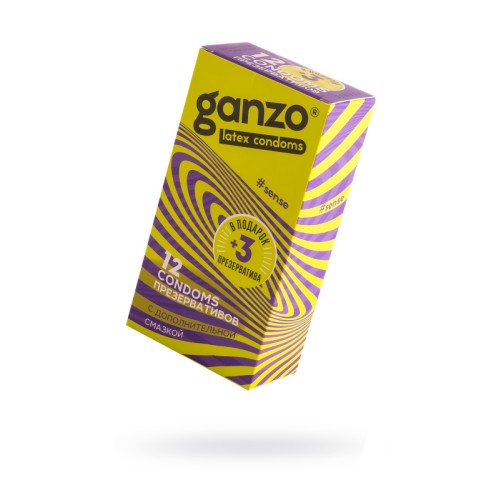 Презервативы Ganzo, sense, ультратонкие, латекс, 18 см, 5,2 см, 15 шт.