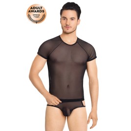 Костюм-сетка с вырезами по бокам мужской SoftLine Collection (майка, шорты), черный, XL