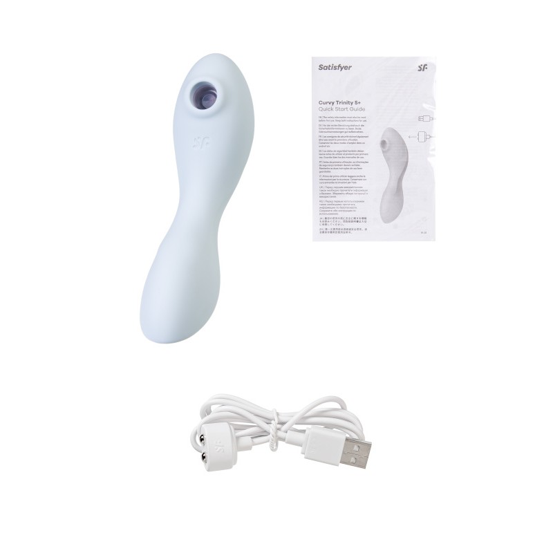 Вакуумный стимулятор клитора с вибрацией Satisfyer Curvy Trinity 5+ Connect App, голубой, 16,5 см