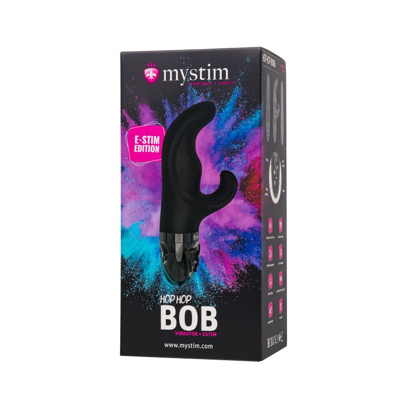 Вибратор Mystim Hop Hop Bob с электростимуляцией, силикон, черный, 16,5 см