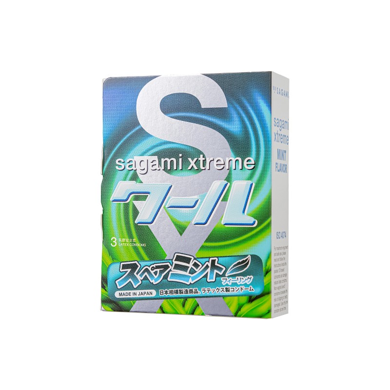 Презервативы Sagami, xtreme, Mint, латекс, 19 см, 5,2 см, 3 шт.
